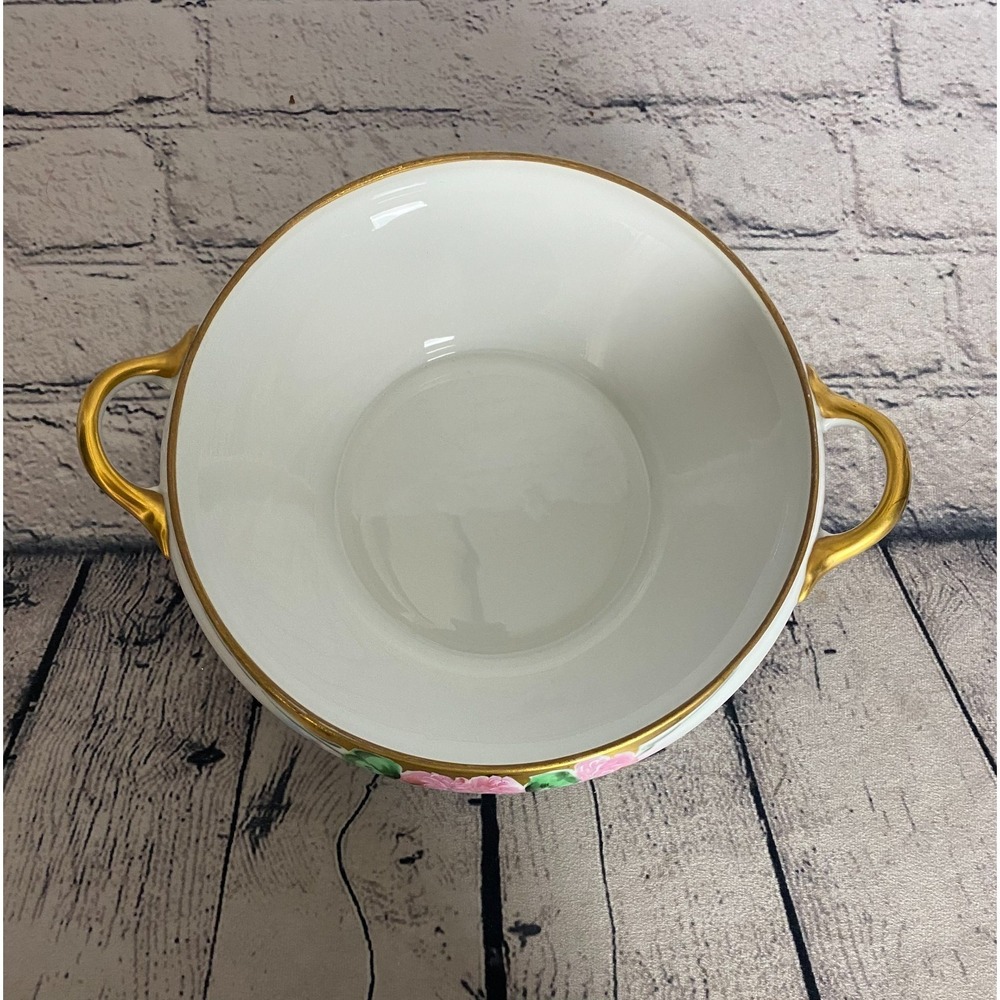 Vintage Limoge Style Covered Serving Bowl Pink Roses Gold Trim Japan - Picture 3 of 14